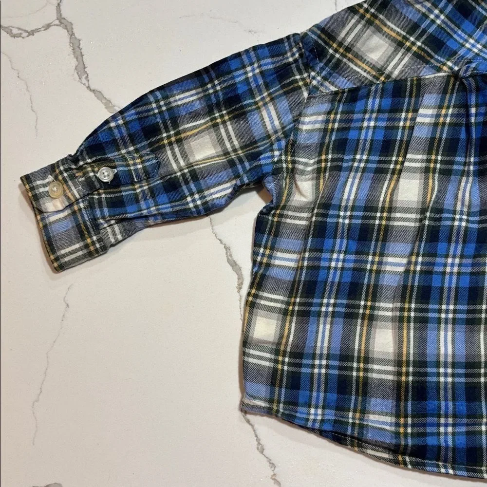 The Children’s Place Boys Blue Flannel Plaid Button Down Dress Shirt 6-9 Months